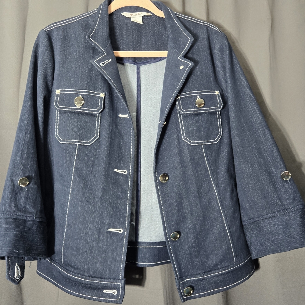 TanJay Navy Jacket Blazer with White Stitching And Silver Decorative Buttons